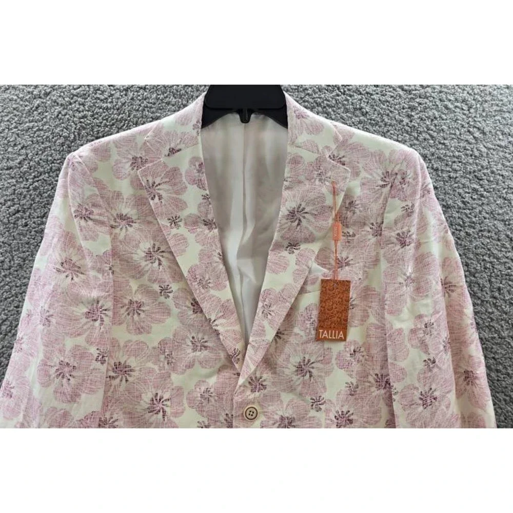 Tallia Linen Blend Slim Fit Printed Notch-Lapel Sport Coat Men's Pink/White L/S